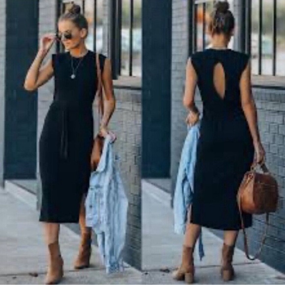 Mod Ref Annie Knit Tie Midi Backless Minimalistic Lagenlook Size Small - Picture 1 of 9